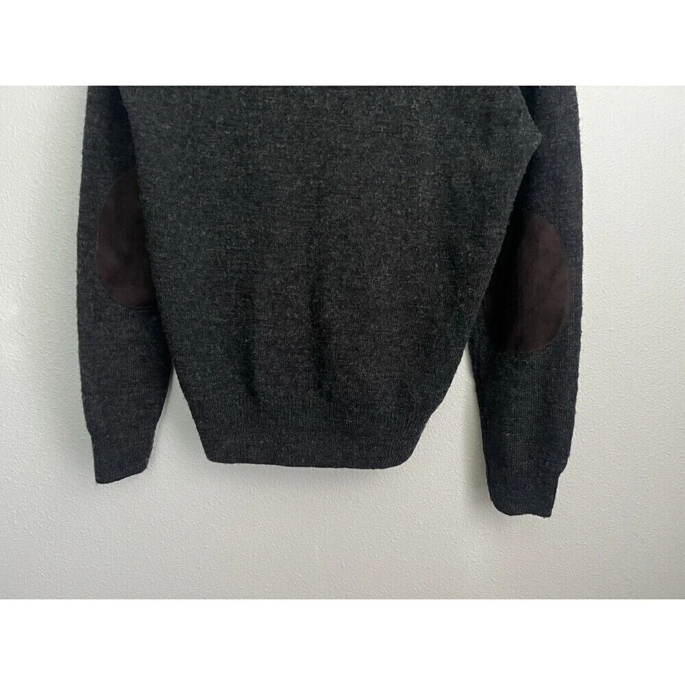 J.Crew Slim Fit Charcoal Gray Shawl Collar Sweater 100% Merino Wool Elbow Patch